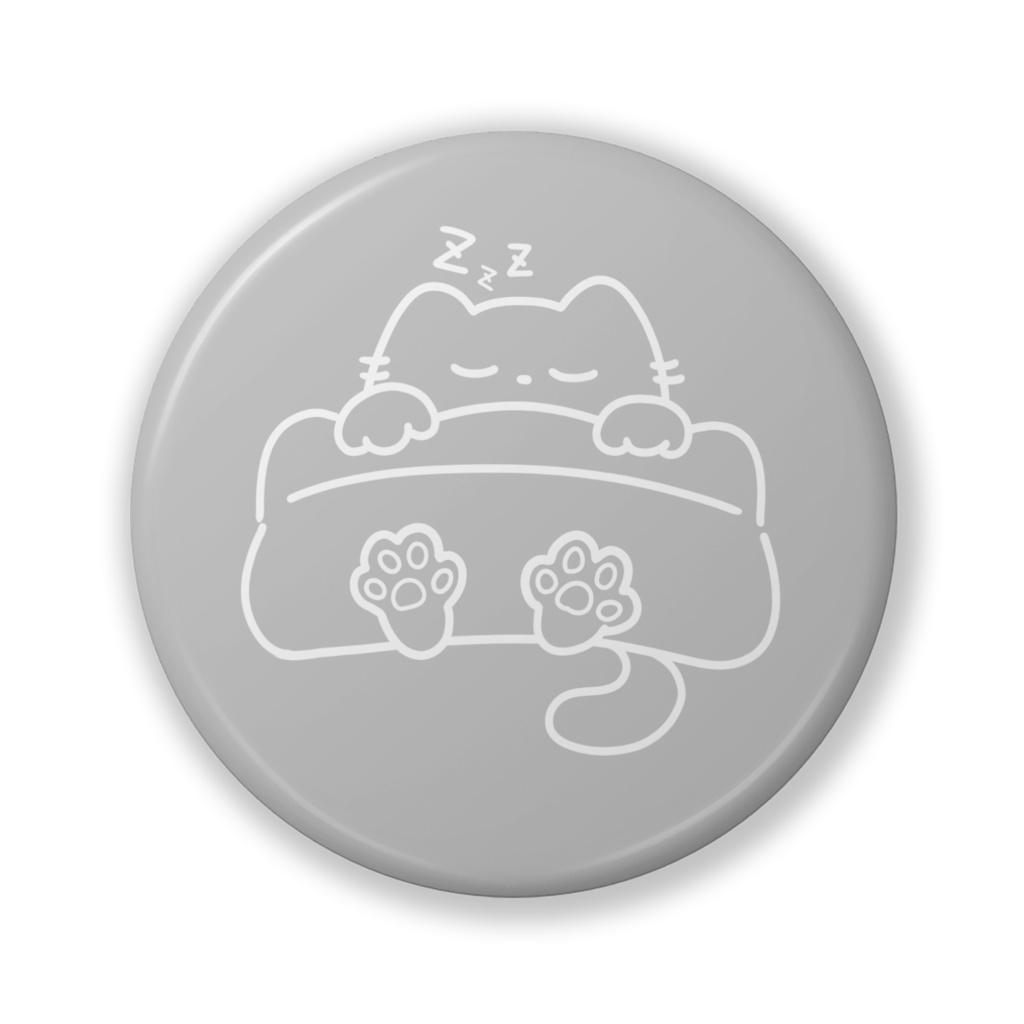 ぬくぬくねこねこ 32mm缶バッジ （灰色）白