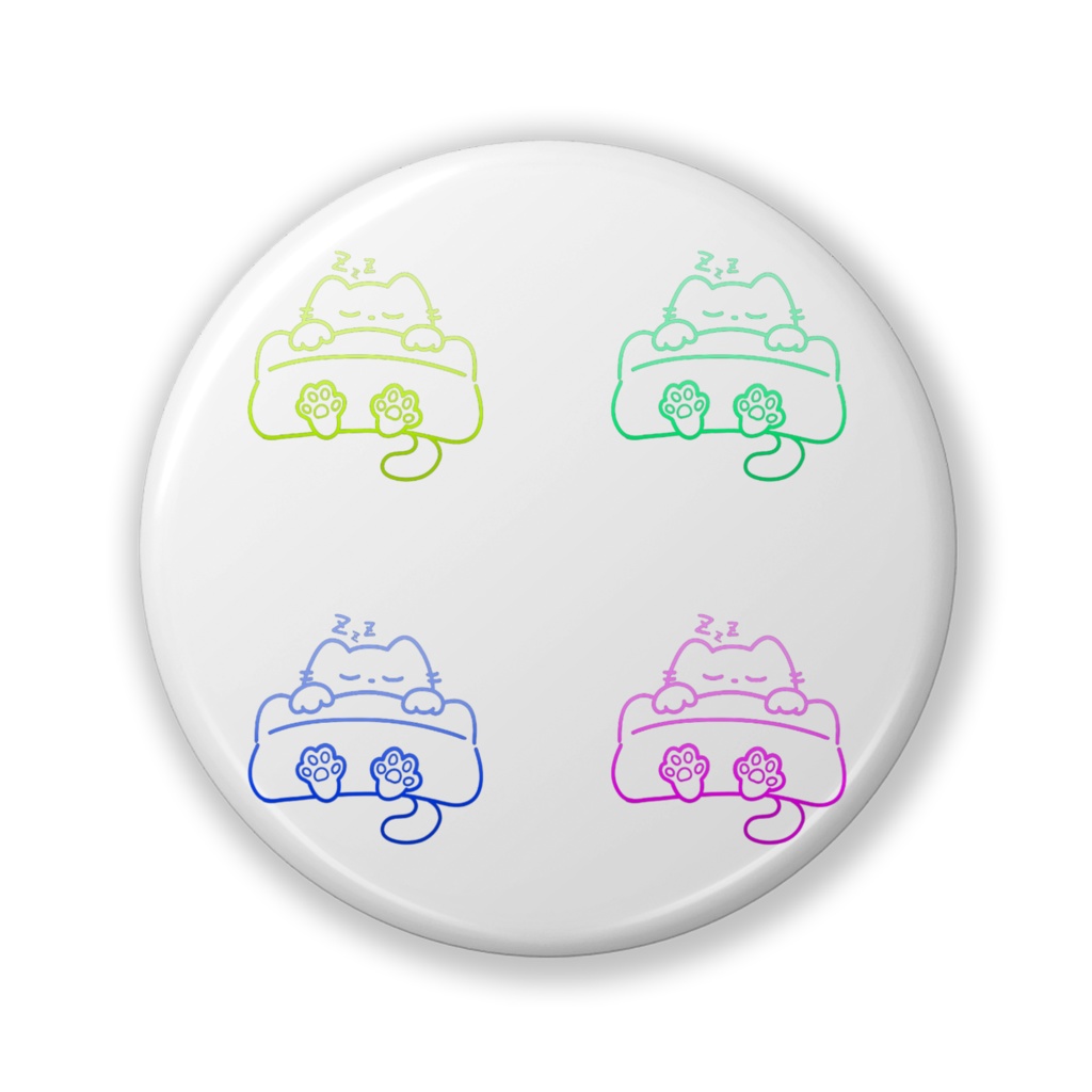 ぬくぬくねこねこ 32mm缶バッジ （白）レインボー