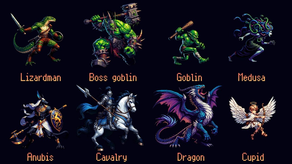 【ドット絵風】エネミー素材集 300種【モンスター&人型 サイドビューバトル用】