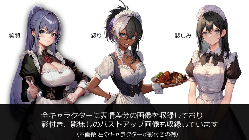 【全身+表情差分】メイド10キャラ 立ち絵 素材集