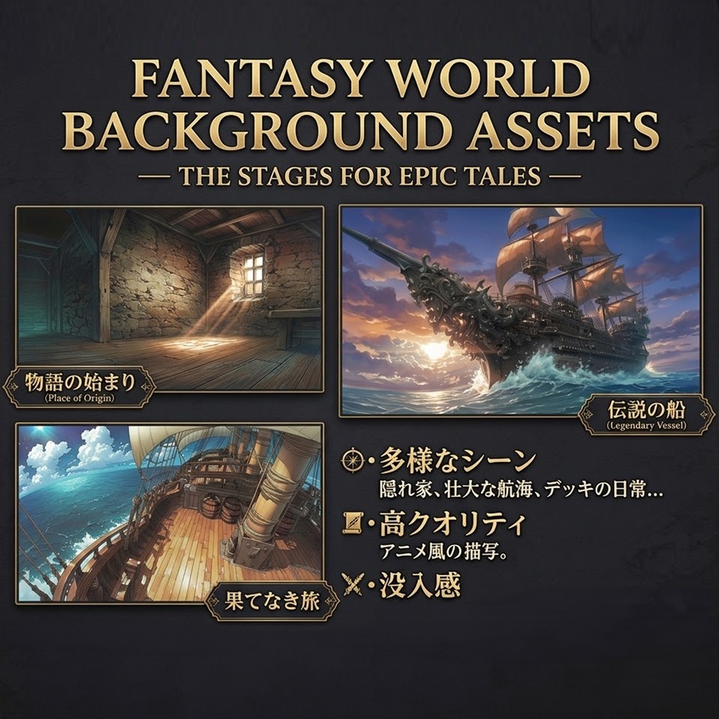 【300枚】RPGファンタジー背景素材集:汎用200枚+キャラ配置可能背景100枚