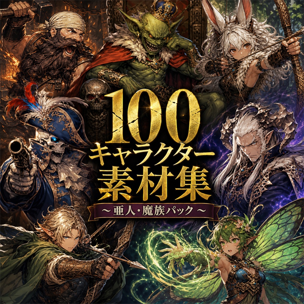 【100キャラ】ファンタジーゲーム立ち絵（亜人 / 魔族）：全身・表情差分・ボイスドラマ・ゲーム制作向け  / Fantasy Character Asset Pack : 100 Characters