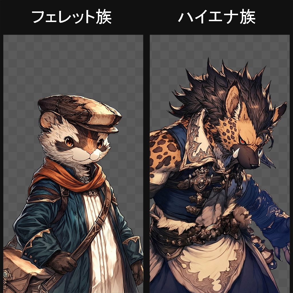 【100キャラ】ファンタジーゲーム立ち絵(亜人 / 魔族):全身・表情差分・ボイスドラマ・ゲーム制作向け / Fantasy Character Asset Pack : 100 Characters