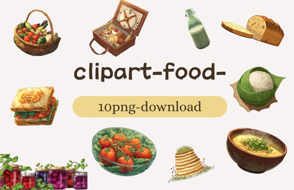 ジブリ風な食べ物クリップアートセット(10種/PNG)