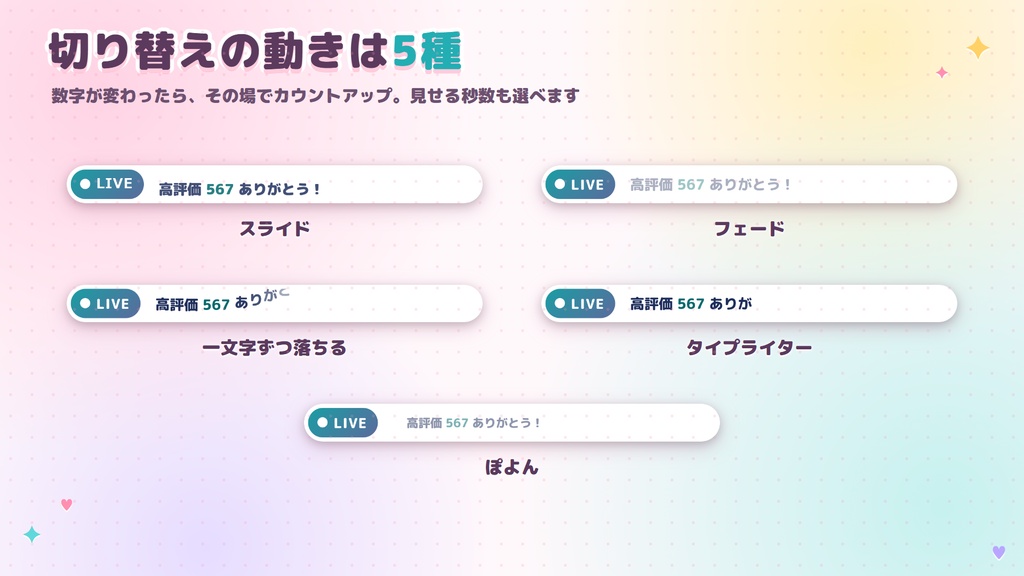 【リリース開始セール中!!~10/22まで】LIVEお知らせバー|配信画面に同接・高評価・お知らせを流せる【わんコメ・OBS/無料版あり】