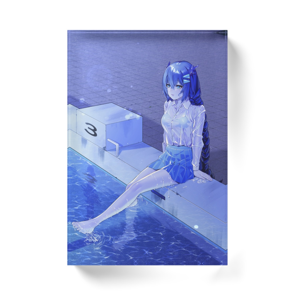 雨笠しの よるのプールサイド アクリルブロック