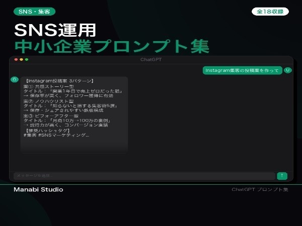 SNS運用を丸投げで月間投稿60本｜Instagram・X・Facebook AIプロンプト12本【SNS代行¥10万/月相当】