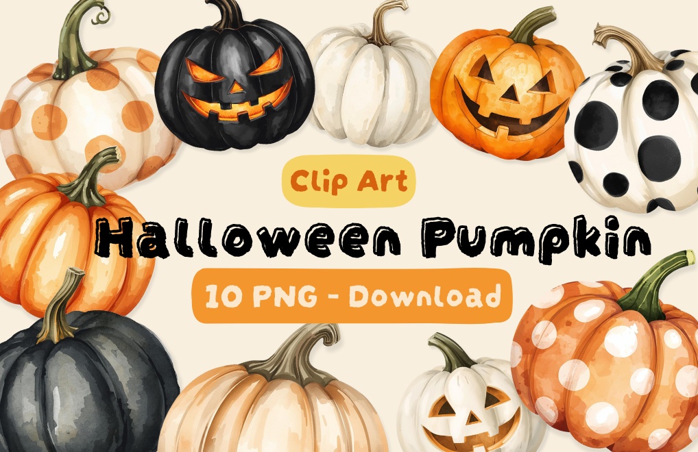 【ハロウィン】パンプキン クリップアート素材セット 🎃 PNG透過・10点