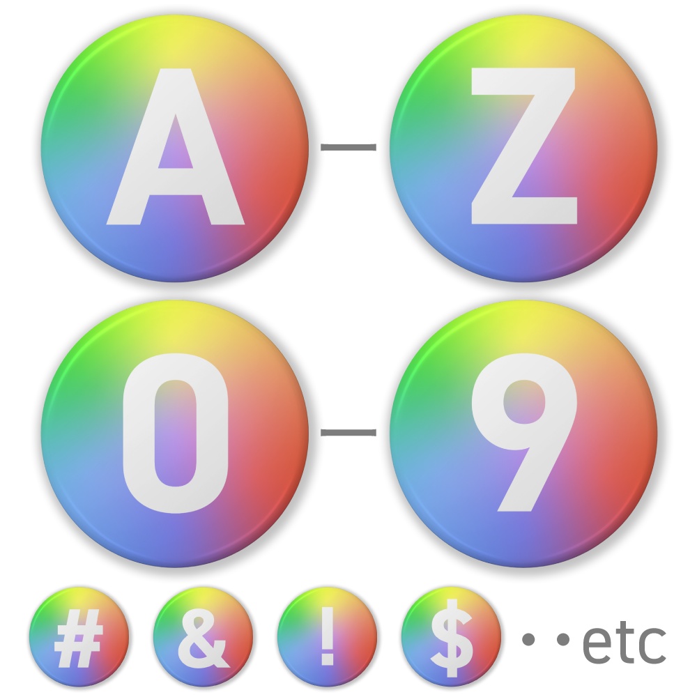 【A〜Z】【0〜9】（レインボー・グラデーション）　大文字アルファベット・数字・記号の缶バッジ- 32mm