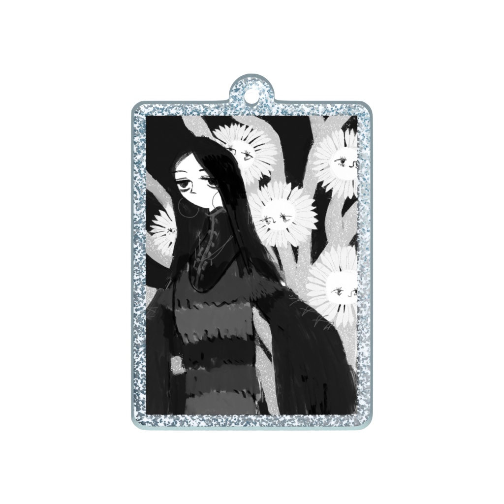 アクリルキーホルダー ラメ 花と人