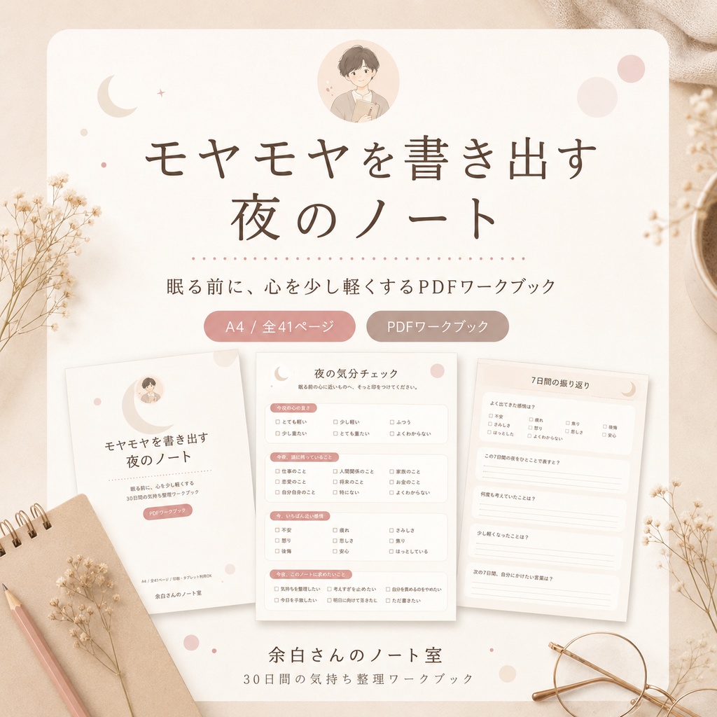 モヤモヤを書き出す夜のノート｜眠る前に心を軽くするPDFワークブック
