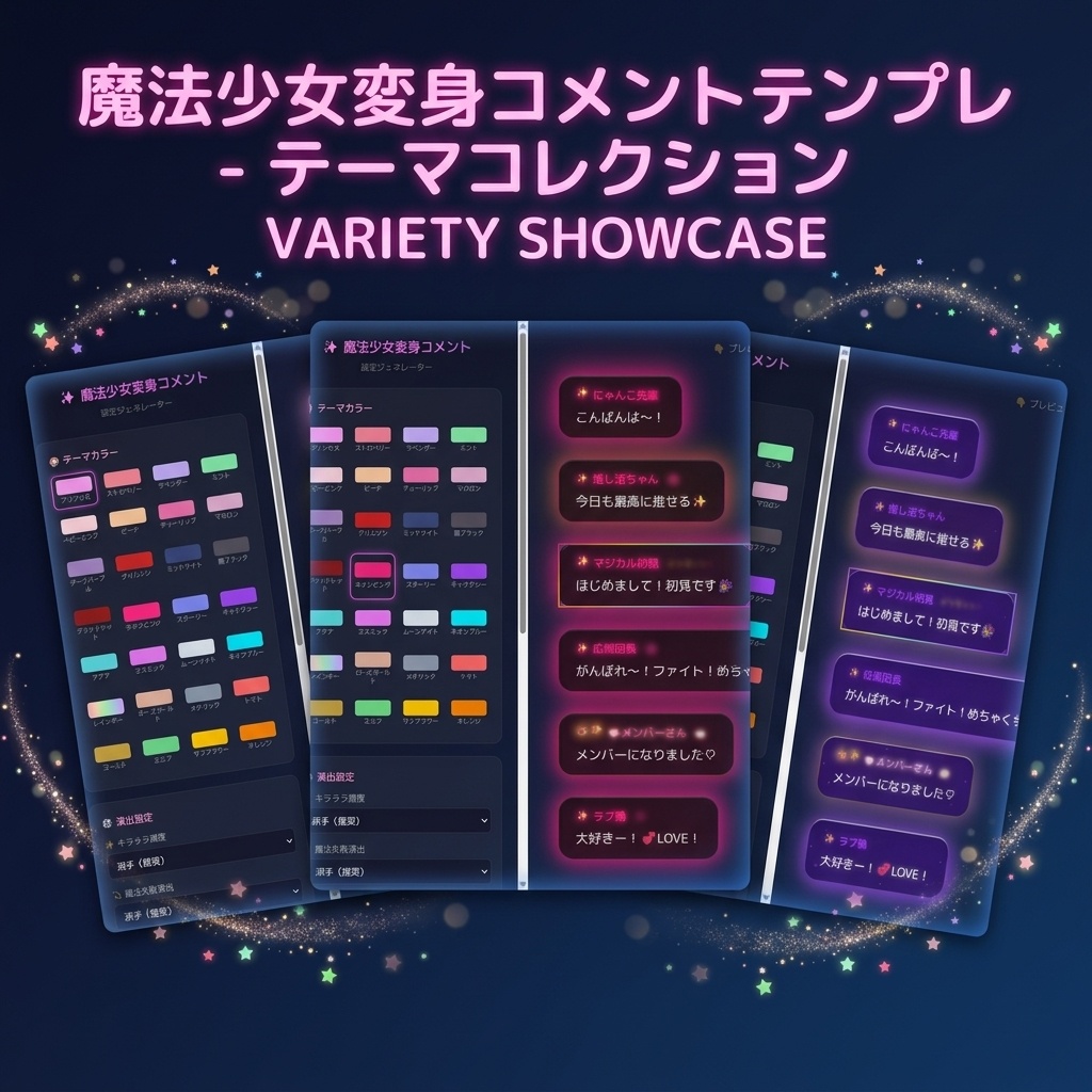 魔法少女変身コメント｜わんコメ用テンプレート【28色・ライブプレビュー付き設定ツール同梱】