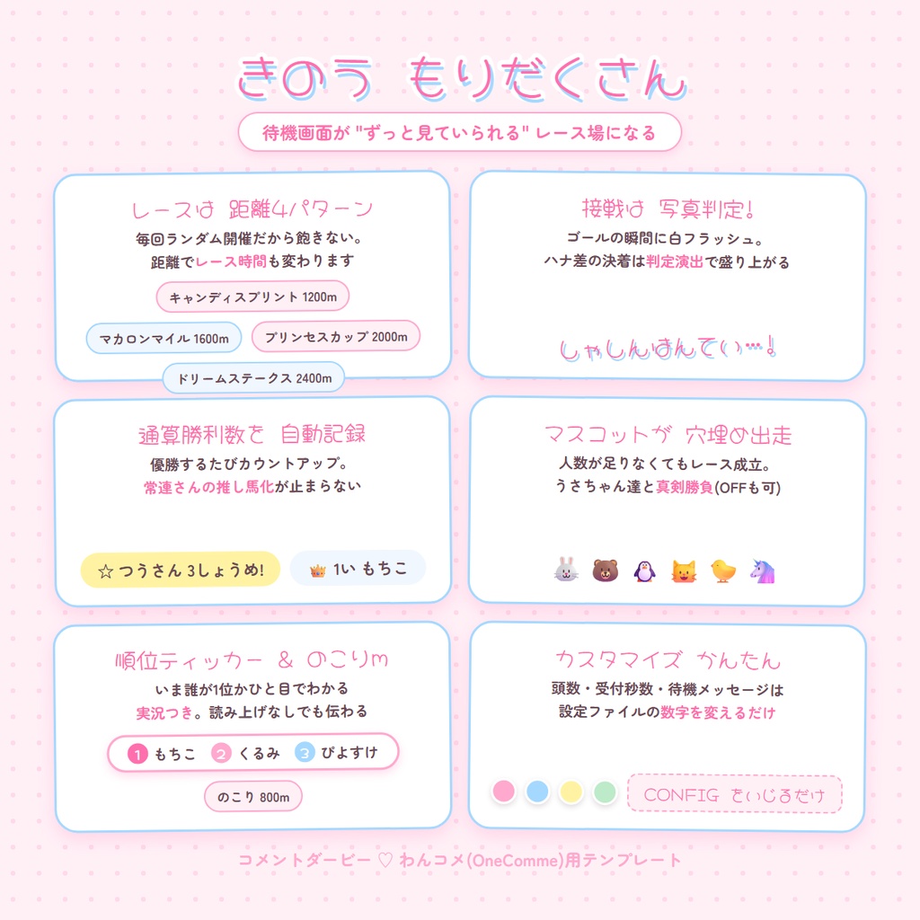 【わんコメ用】コメントダービー ♡ コメントした人が出走する競馬風ミニゲーム|配信待機画面テンプレート