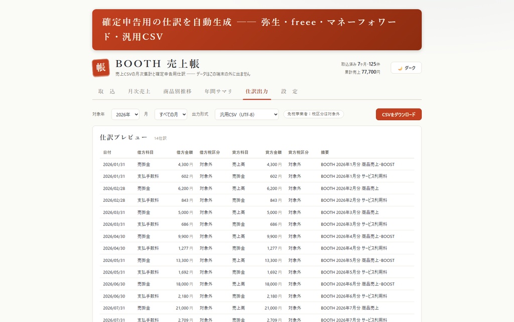 【インストール不要】BOOTH売上帳
