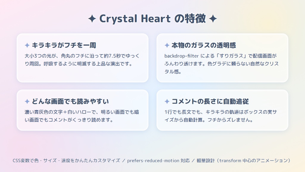 【わんコメ対応】Crystal Heart ✦ クリスタルコメント枠【OBS配信素材/コメントテンプレート】