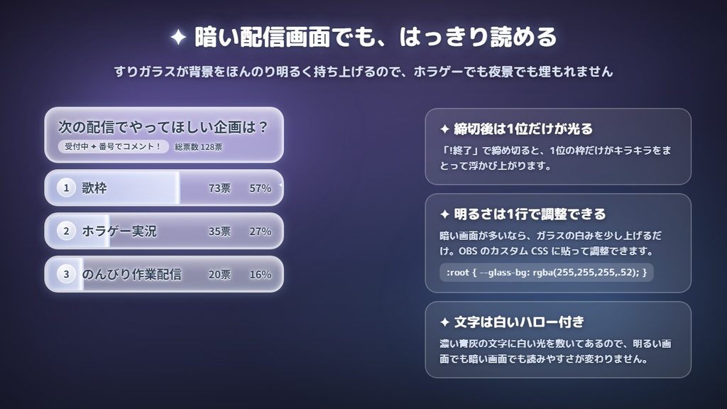 【わんコメ対応】Sweet Poll ✦ コメント投票アンケート枠【OBS配信素材/視聴者参加型】