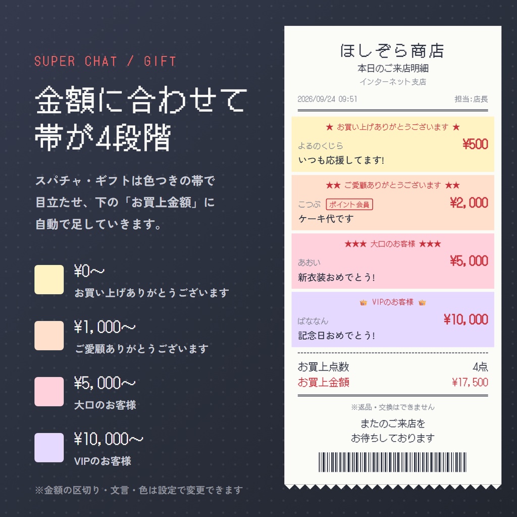 コメントがレシートに印字される!わんコメ用コメント枠「本日のご来店明細」