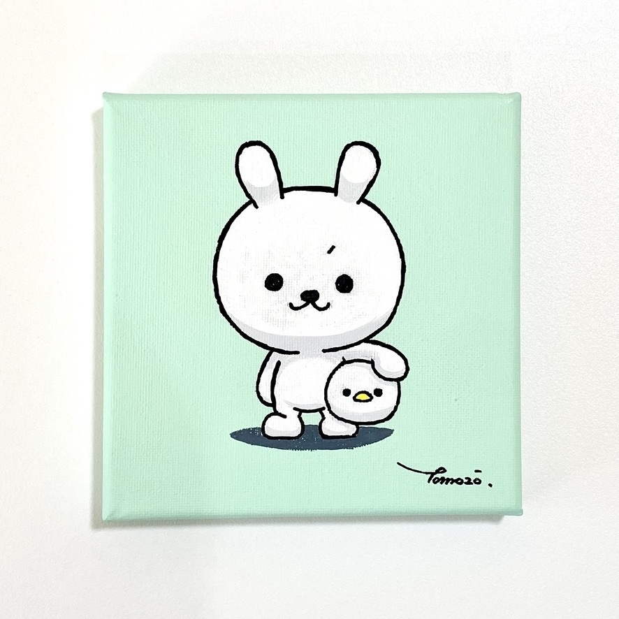 ひねくれうさぎキャンバス原画【小】「とりさんと」