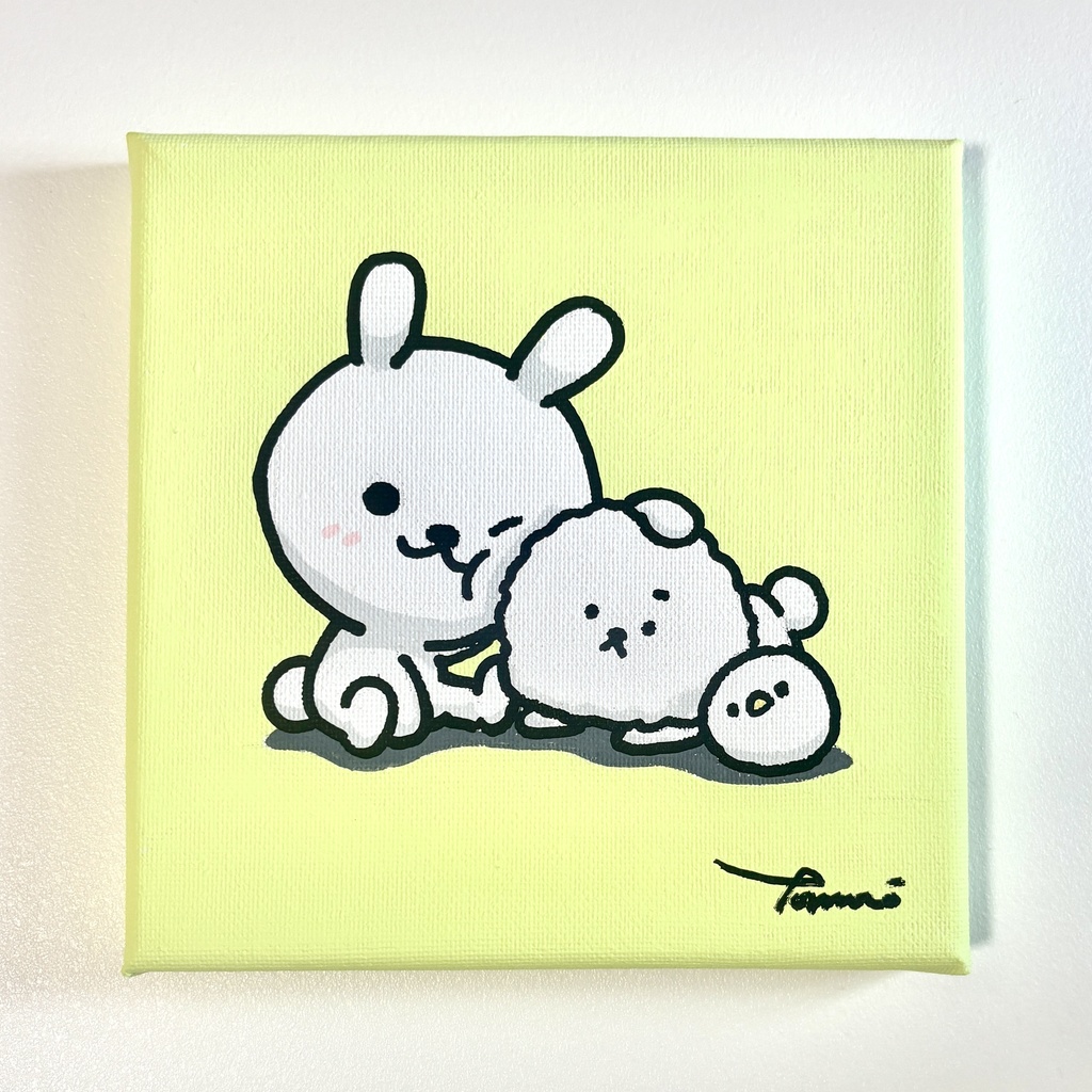 ひねくれうさぎキャンバス原画「ビションフリーゼ」