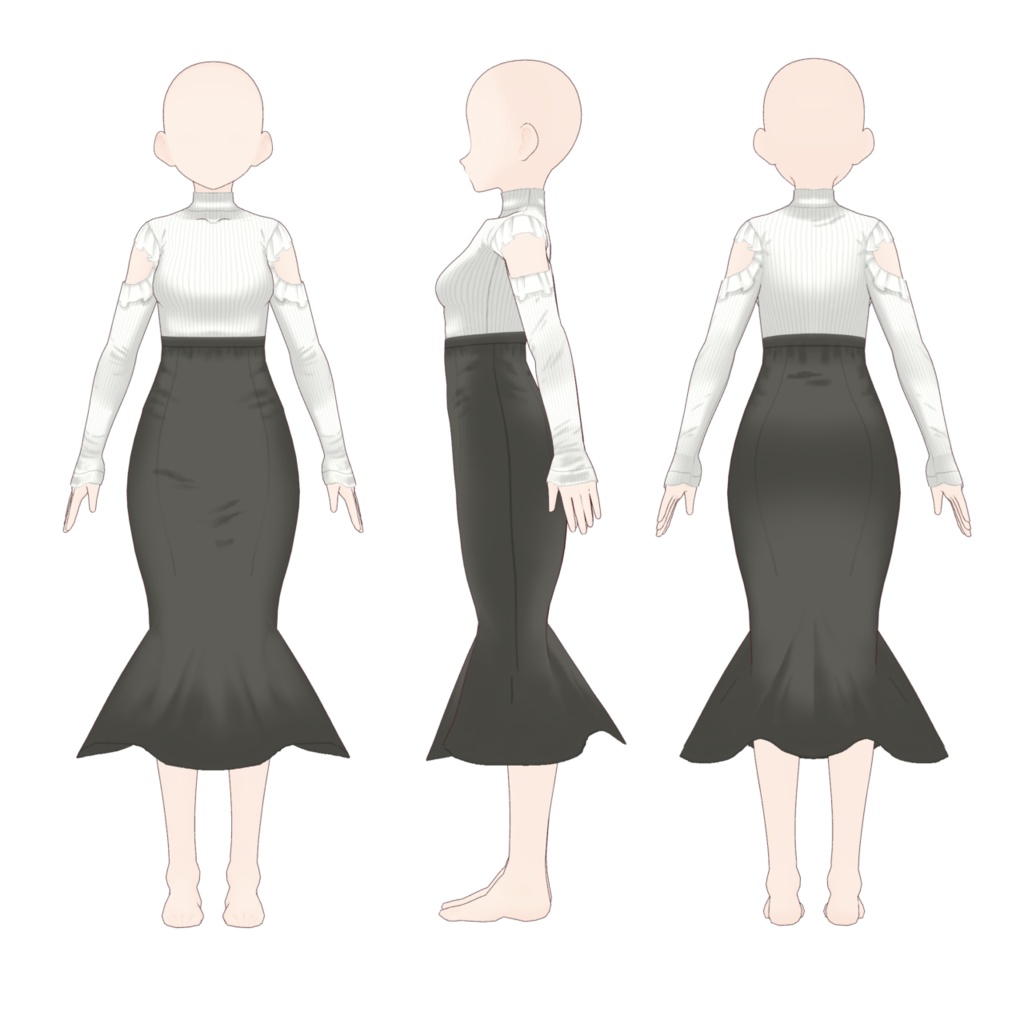 【Vroid用】肩出しニット&マーメイドスカート