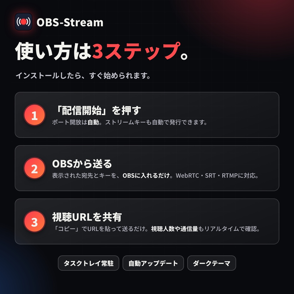 OBS-Stream-OBSの映像を、超低遅延でそのままインターネットへ。
