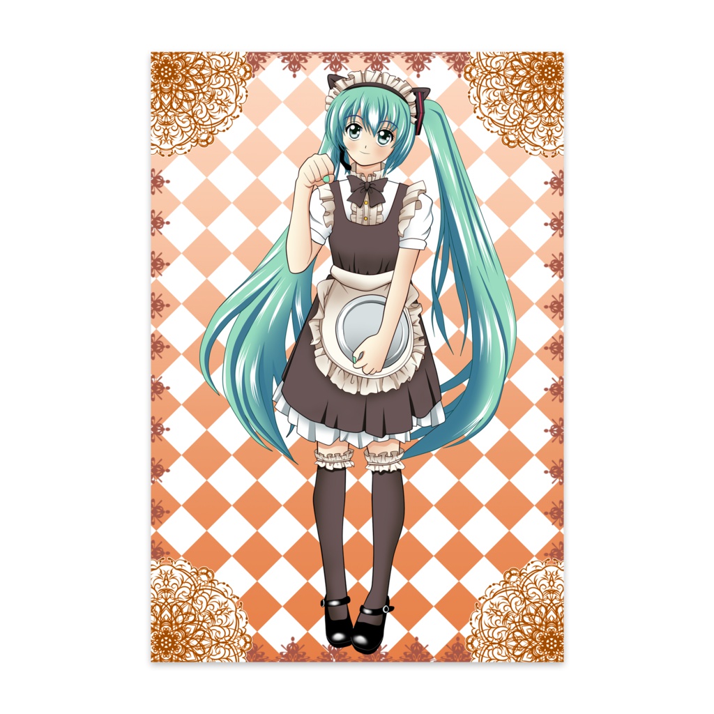 おニャン子ポーズのメイドミクのポストカード