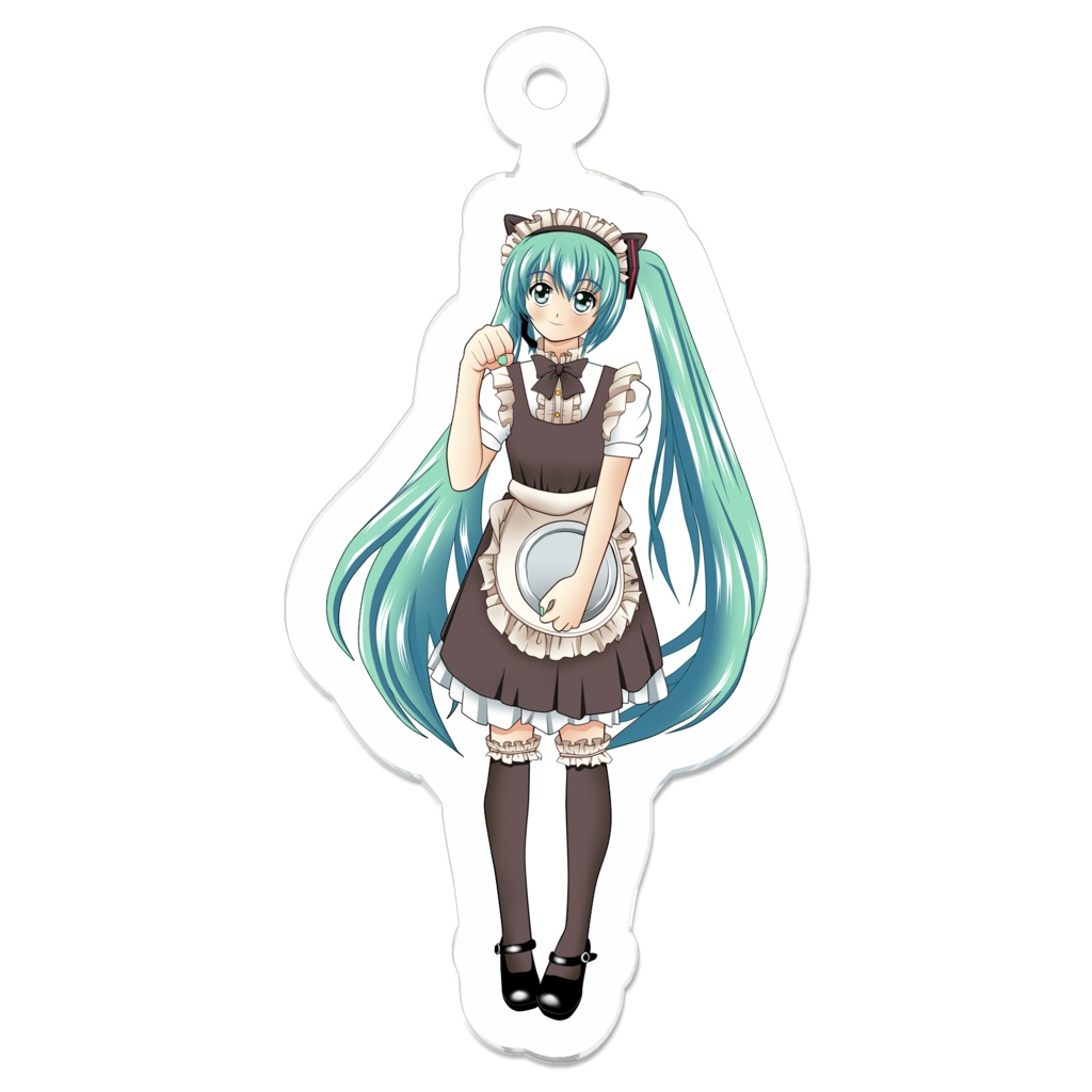 おニャン子ポーズのメイドミクのキーホルダー