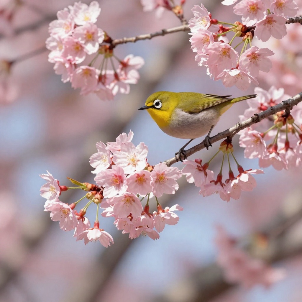 【動くスマホ壁紙シリーズ】春の訪れ、桜とメジロのシネマティック動画