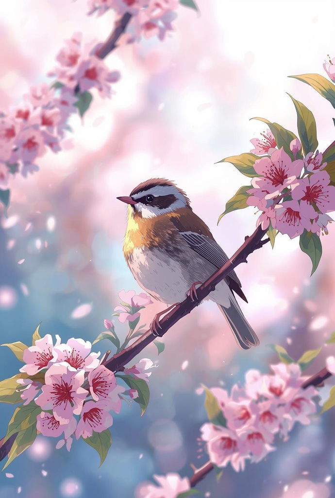 【動くスマホ壁紙シリーズ】桜と小鳥の庭園