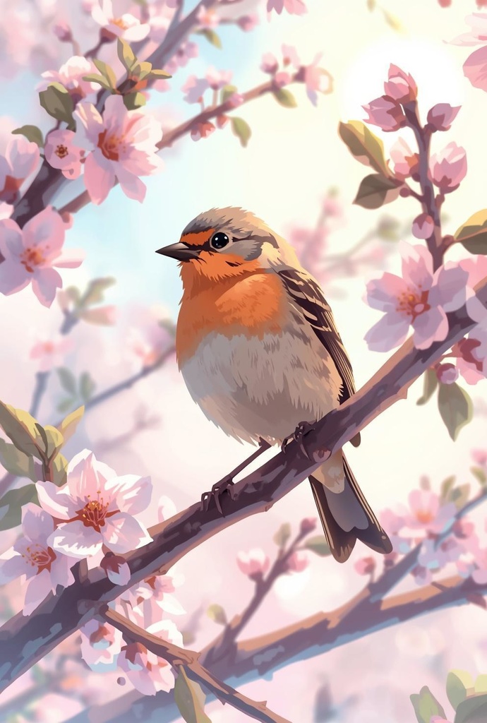 【動くスマホ壁紙シリーズ】桜と小鳥の庭園