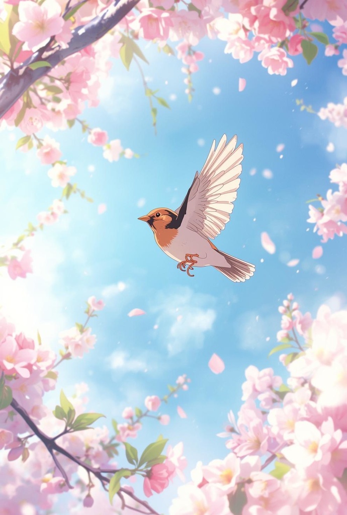 【動くスマホ壁紙シリーズ】桜と小鳥の庭園