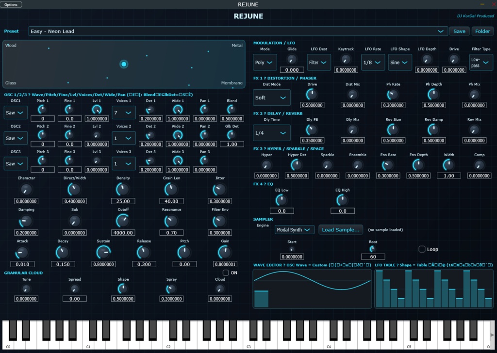 グラニュラーモーダル共鳴/VSTシンセサイザー『REJUNE』【無料配布】