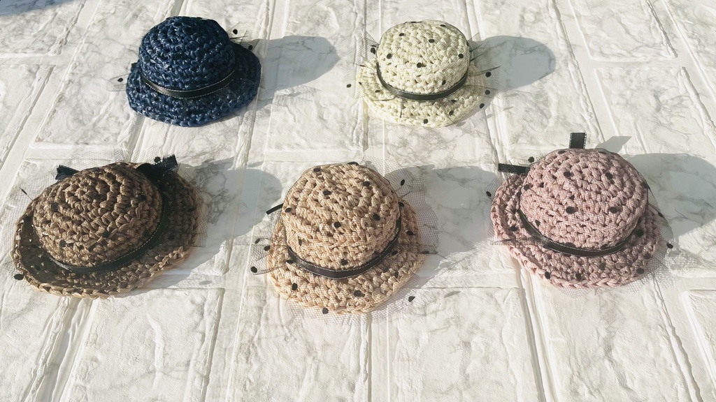 チュール×麦わら帽子 (黒チュール×黒リボン)