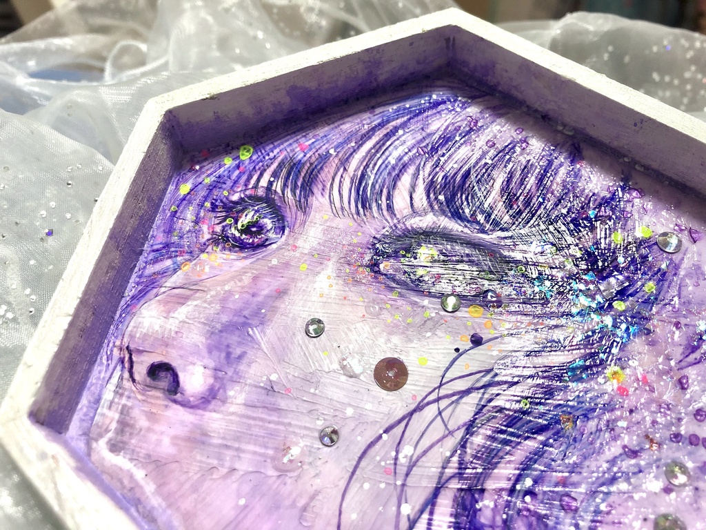 六角形ミニ原画「なきあかり」