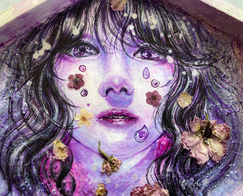 六角形ミニ原画「涙花-ruika-」