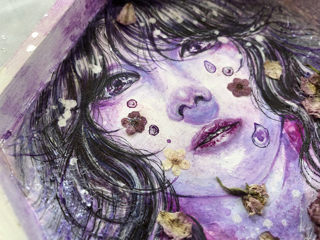 六角形ミニ原画「涙花-ruika-」