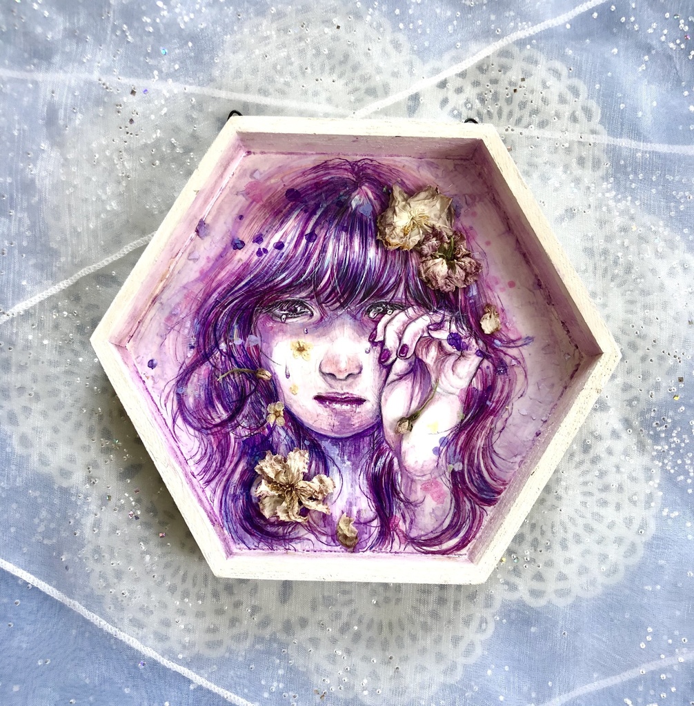 六角形ミニ原画「はななきひ」
