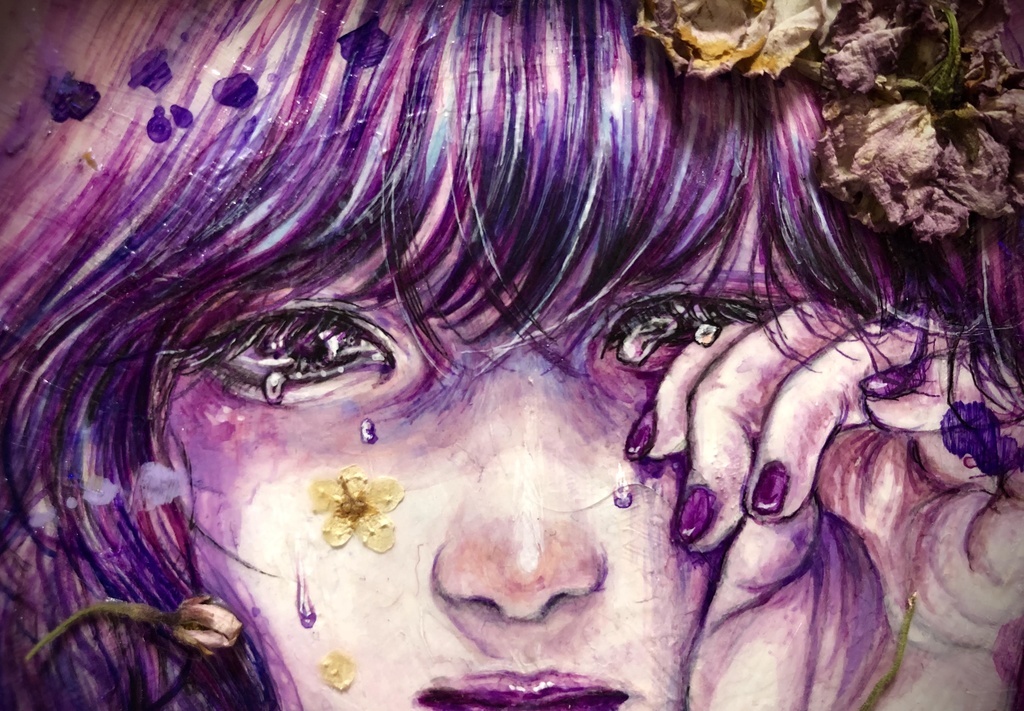 六角形ミニ原画「はななきひ」