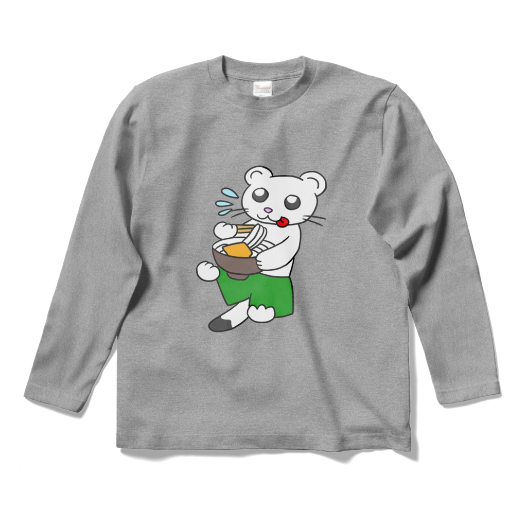 うどんを食べるコジョ太Tシャツ　グレー