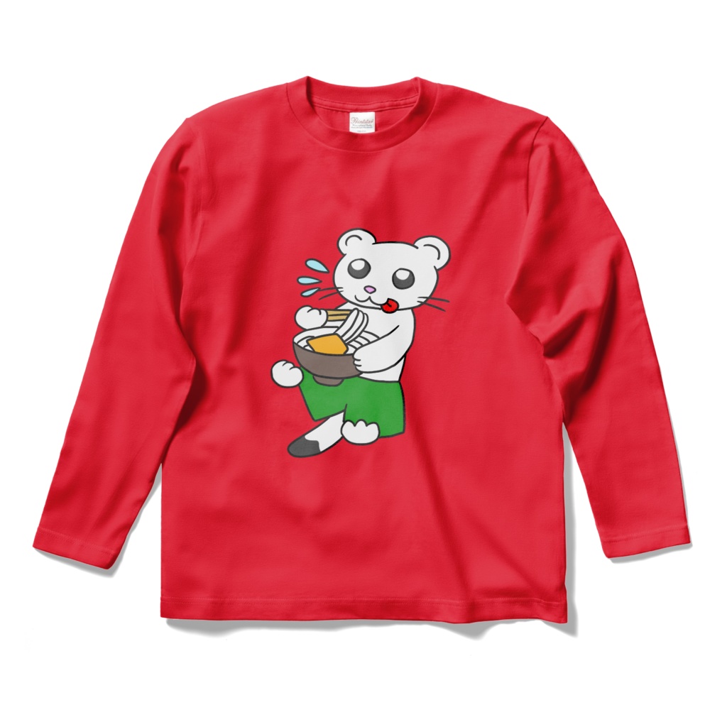 うどんを食べるコジョ太Tシャツ　レッド