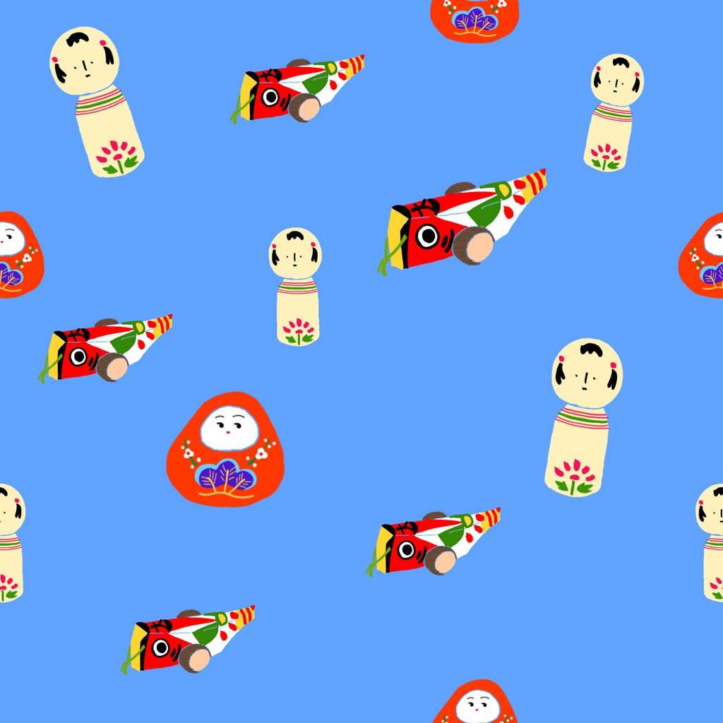 ゆるかわ和風デジタルペーパー｜レトロポップなおきもの｜5色