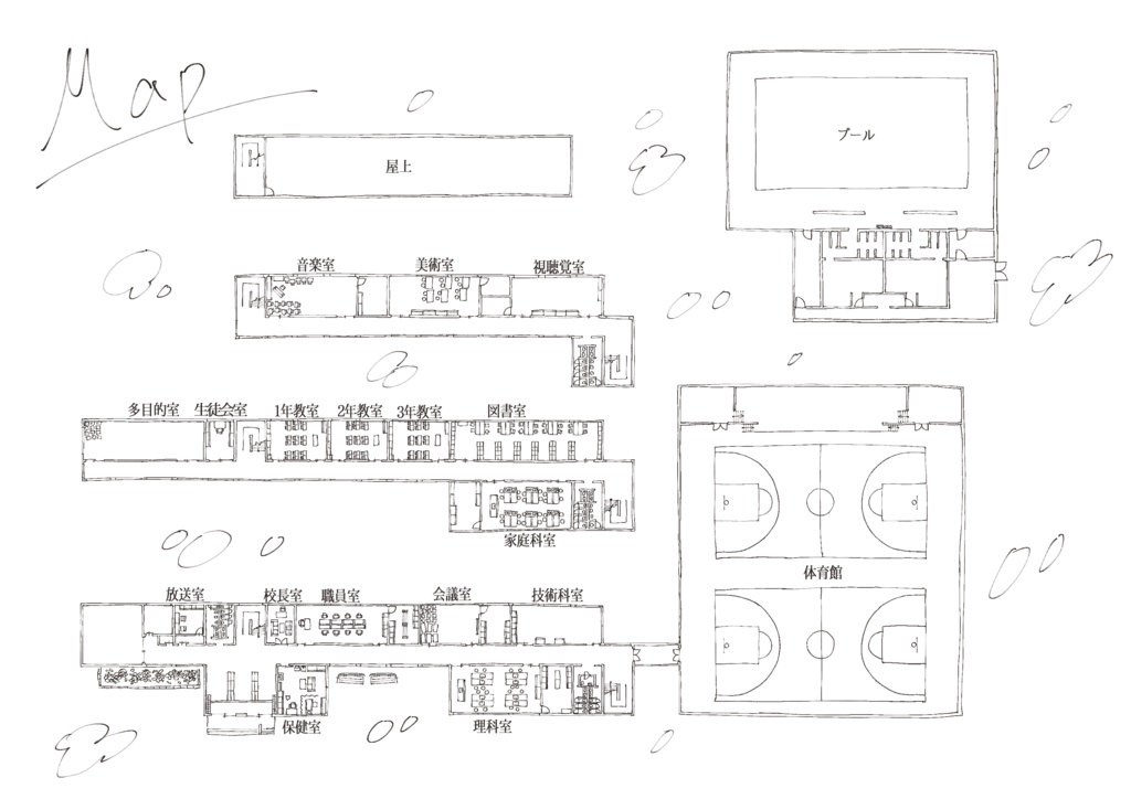 【フリー素材】架空の学校の手書き図面