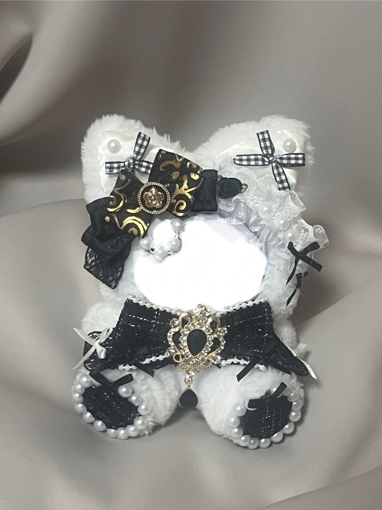 おすわりぬい服 地雷系 黒×白 ツイード 猫耳