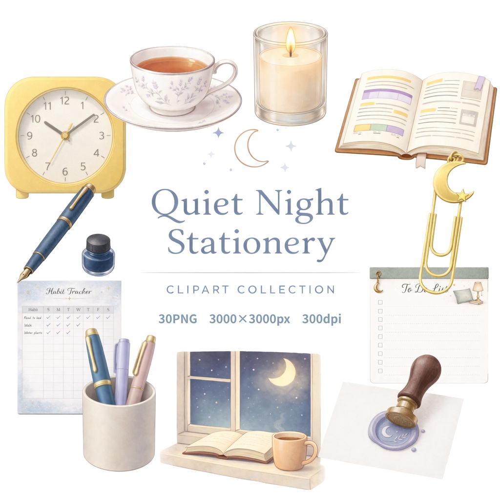 【30PNG クリップアート】Quiet Night Stationery ～静かな夜の文房具～