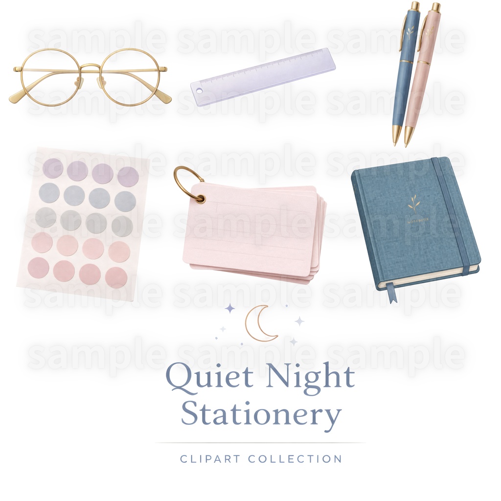 【30PNG クリップアート】Quiet Night Stationery ~静かな夜の文房具~