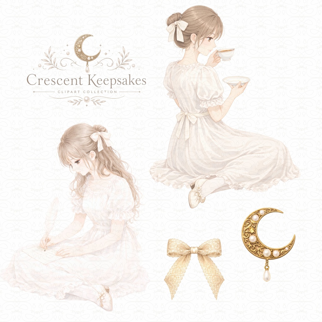 【40PNG クリップアート】Crescent Keepsakes 〜月と乙女の宝物箱〜