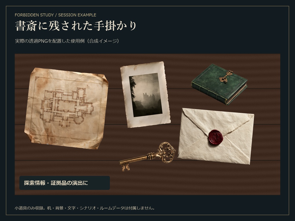 禁じられた書斎|ミステリーTRPG探索アイテム25点セット
