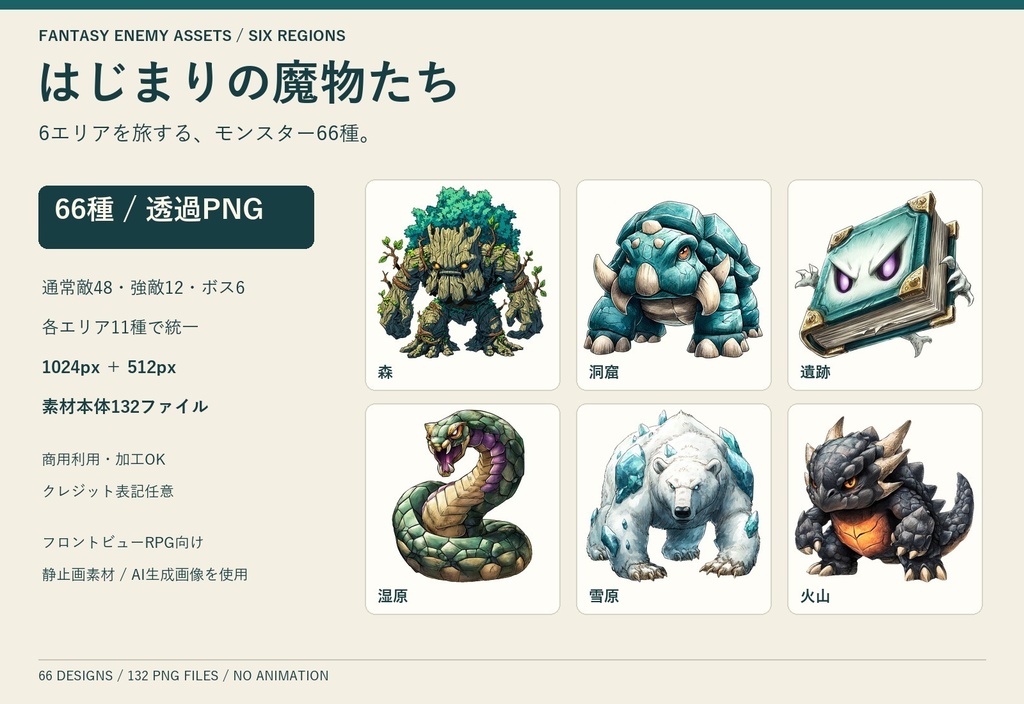 はじまりの魔物たち | 6エリア・モンスター66種・透過PNG素材集