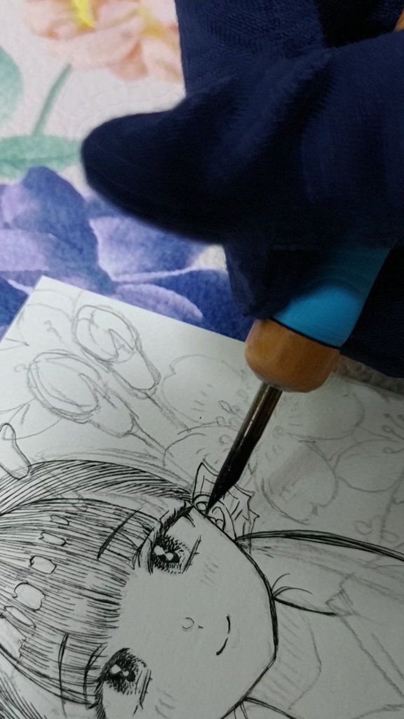 ご成約済【一点もの原画葉書】桜と辰の少女【コピック】