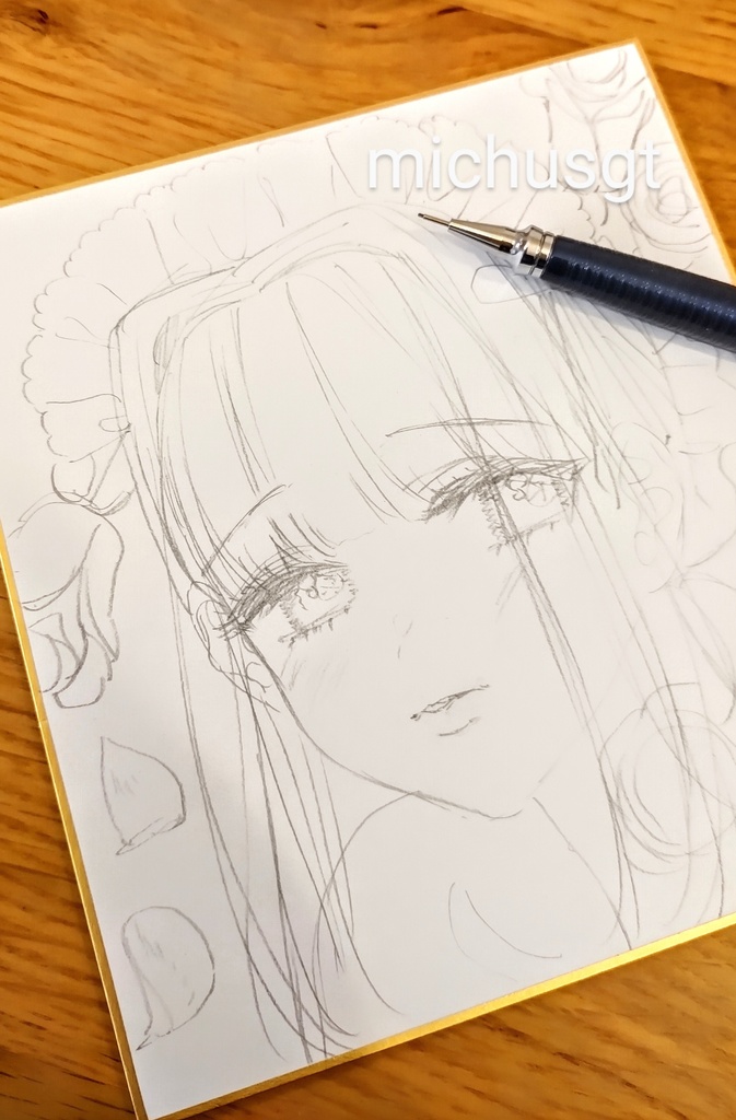 ご成約済【一点もの色紙原画】「薔薇メイドハイネ」【水彩コピック】